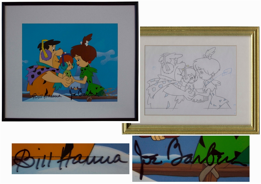 Hanna & Barbera Signed Original Hand-Painted Production Cel for ''The Flintstones'' -- With Original Pencil Drawing